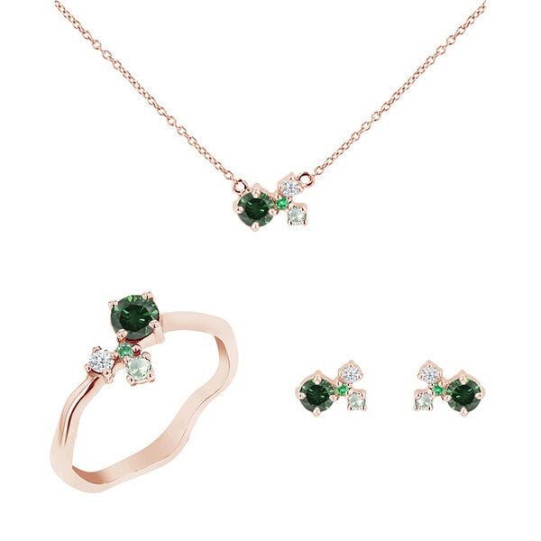 Eppi Cluster Schmuckset mit grünen Diamanten und Edelsteinen Halli - Schmuck | Nachhaltige Produkte